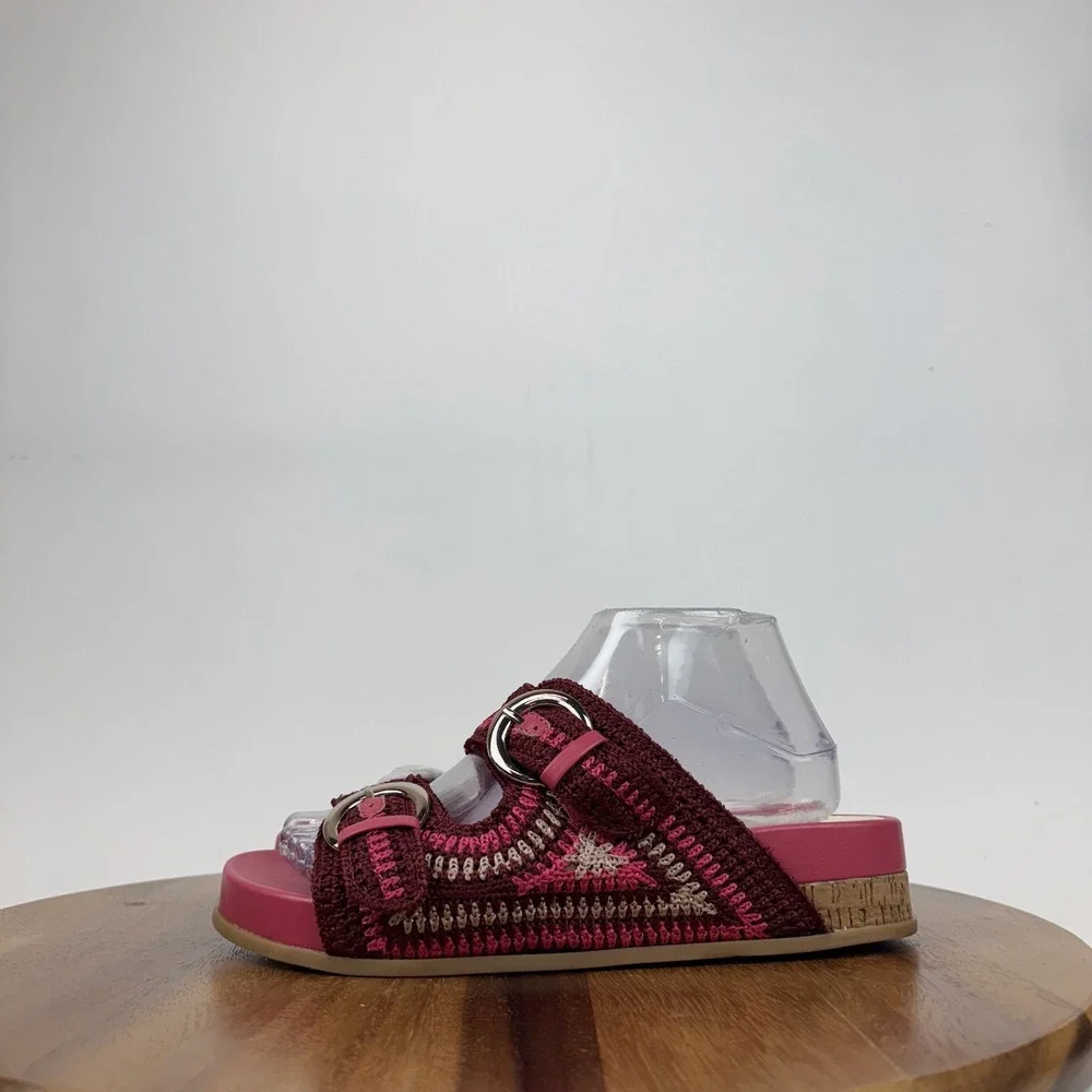 New‎ Dolce Vita Ralli Pink Crochet Double Strap Slip On Sandals Slides Size 8 M